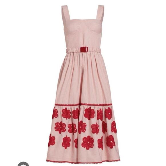 SILVIA TCHERASSI Dione Striped Midi-dress In Orange Embroidered Flower MEDIUM - Picture 1 of 12